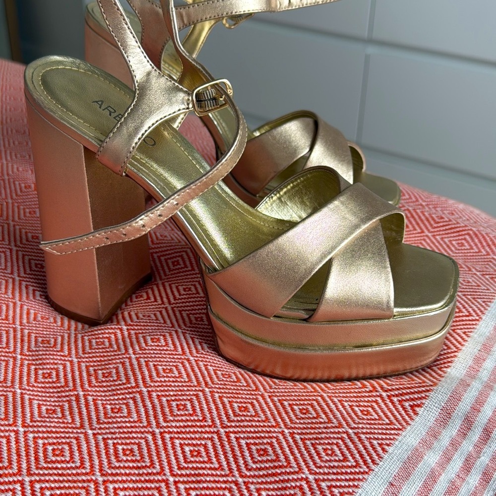 Arezzo Gold High Block Platform Sandals